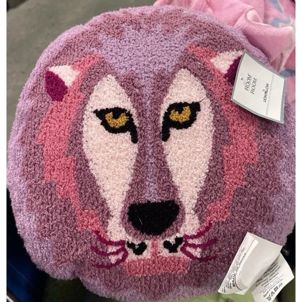 Room 2‎ Room Round Lion Pillow Pink & Purple Face Embroidered 15x15